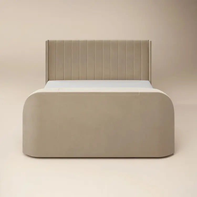Flair Fallon TV Side Lift Ottoman Bed Beige Velvet Double