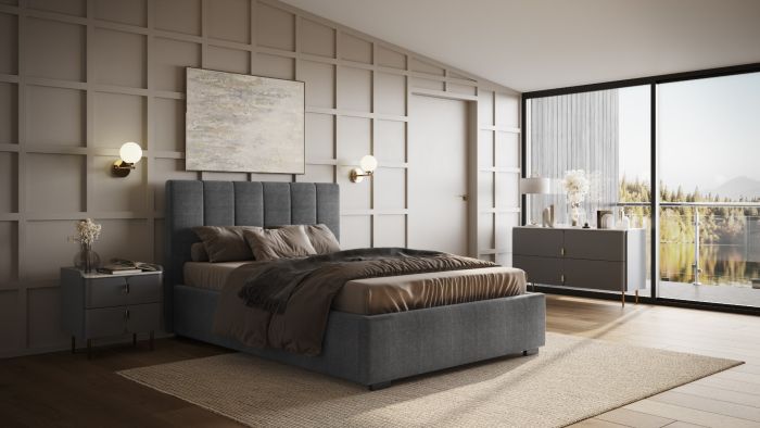 Waltz Fabric Ottoman Bed Grey